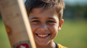 10 year old boy who plays cricket smiling