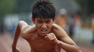 young boy showing grit and determination when running