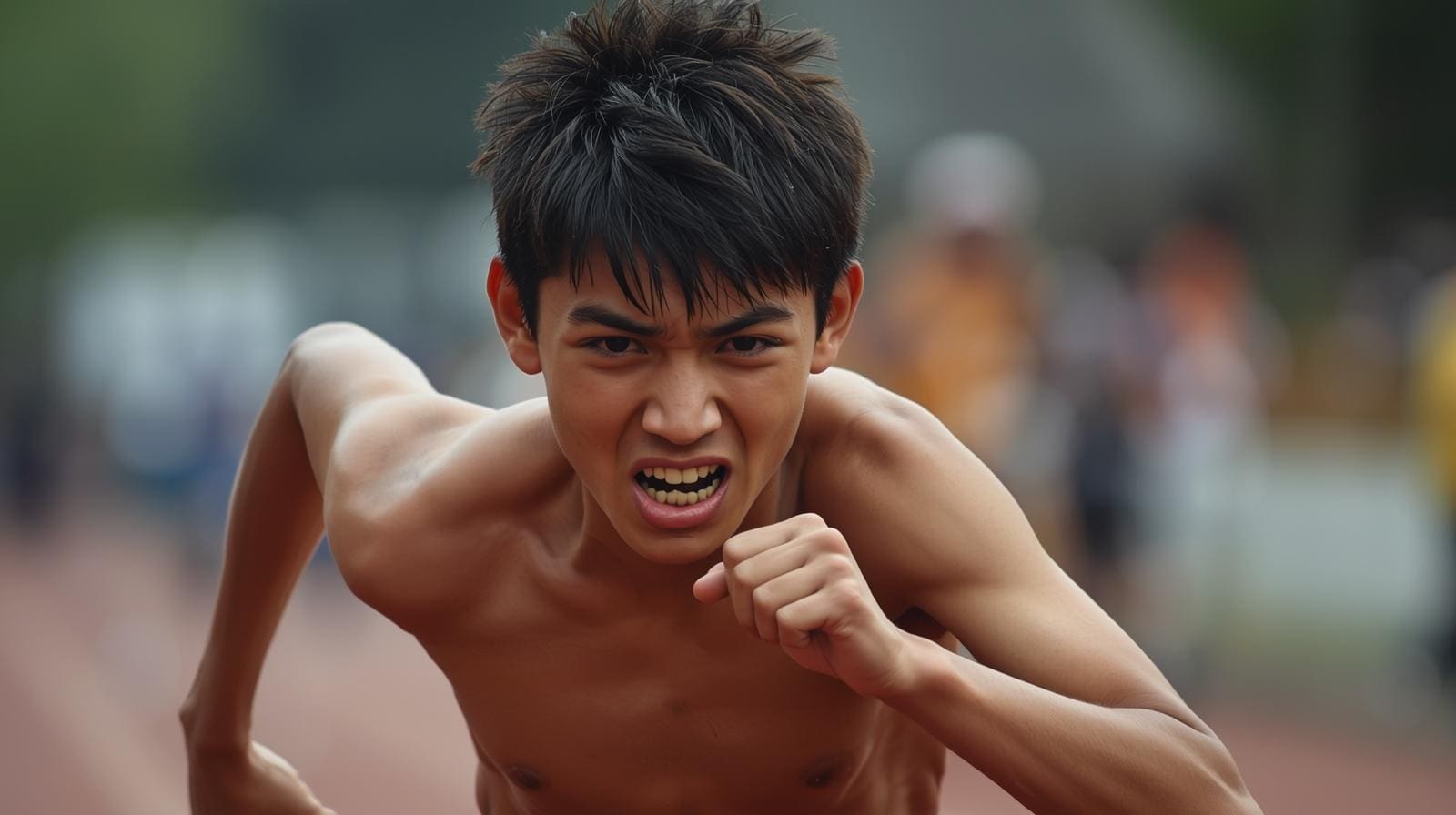 young boy showing grit and determination when running