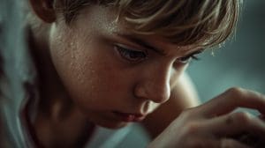 Quiet child playing sport with anxiety and focus