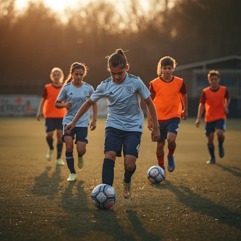 Young soccer players training
